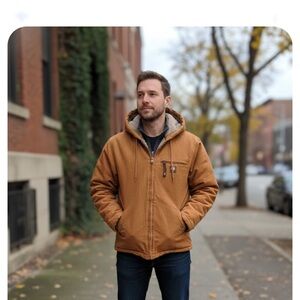 Men's Warm Tan Hooded Puffer Jacket